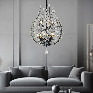 Donna Siyah 55'lik Kristal Taşlı Modern Koridor, Salon Avize