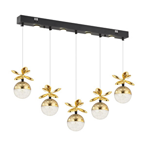 Apliqa Lokken 5'li Sıralı Gold 42 Watt Kristal Ledli Modern Oturma Odası Salon Sarkıt Avize görseli 3