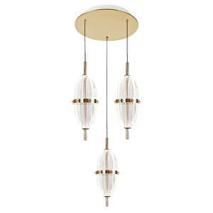 Apliqa Liona 3'lü Yuvarlak 30 Watt Gold Krisatlli Modern Salon Oturma Odası Sarkıt Led Avize görseli 2