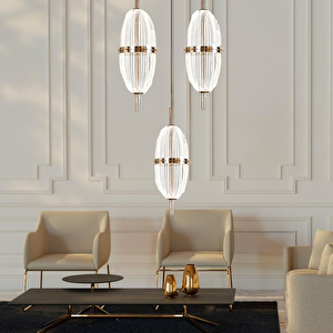 Apliqa Liona 3'lü Yuvarlak 30 Watt Gold Krisatlli Modern Salon Oturma Odası Sarkıt Led Avize görseli 1