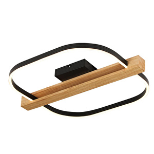 Apliqa Asrın Siyah Tekli Kare 58 Watt Plafonyer Ahşap Desenli Modern Salon Led Avize görseli 2