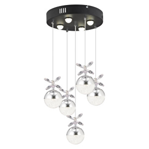 Apliqa Lokken 5'li Yuvarlak 42 Watt Krom Kristal Ledli Modern Oturma Odası Salon Sarkıt Avize görseli 3