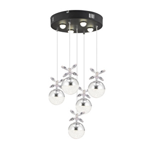 Apliqa Lokken 5'li Yuvarlak 42 Watt Krom Kristal Ledli Modern Oturma Odası Salon Sarkıt Avize görseli 2