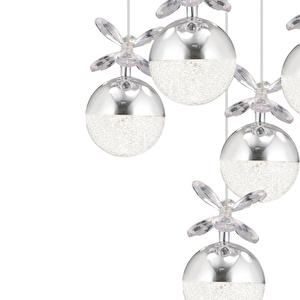 Apliqa Lokken 5'li Yuvarlak 42 Watt Krom Kristal Ledli Modern Oturma Odası Salon Sarkıt Avize görseli 4
