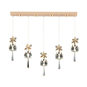 Apliqa Amaris 5'li Sıralı 3 Renkli 70 Watt Gold Kelebek Led Avize Kristal Ledli Modern Oturma Odası Salon Sarkıt Avize görseli 2