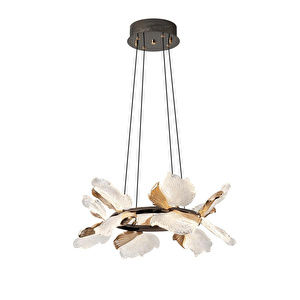 Apliqa Taran 50'lik Siyah Gold Çiçek Desenli 60 Watt Yuvarlak Modern Salon Led Avize görseli 5