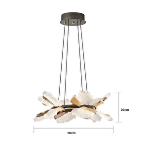 Apliqa Taran 50'lik Siyah Gold Çiçek Desenli 60 Watt Yuvarlak Modern Salon Led Avize görseli 4