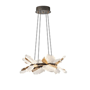 Apliqa Taran 50'lik Siyah Gold Çiçek Desenli 60 Watt Yuvarlak Modern Salon Led Avize görseli 3