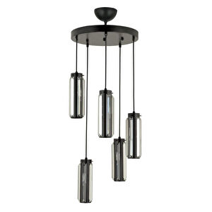 Apliqa Natali 5 Li Yuvarlak Siyah Modern Kristalli, Taşlı Modern Tasarım Kristal Salon Sarkıt Avize görseli 2