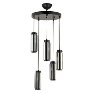 Apliqa Natali 5 Li Yuvarlak Siyah Modern Kristalli, Taşlı Modern Tasarım Kristal Salon Sarkıt Avize görseli 5