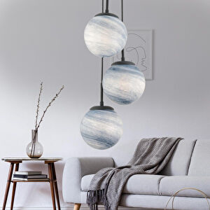 Efser 3lü Yuvarlak Modern Oturma Odası Salon Sarkıt Avize