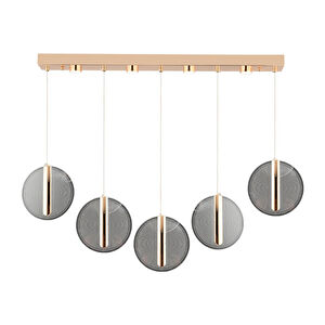 Apliqa Dustin 5'li Sıralı 3 Renk 75 Watt Gold Kristal Ledli Modern Oturma Odası Salon Sarkıt Avize