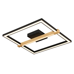 Apliqa April Siyah 58 Watt Plafonyer Kare Ahşap Desenli Modern Salon Led Avize görseli 2