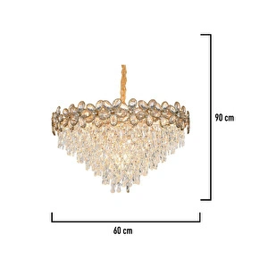Apliqa Saral 60'lık Yuvarlak Gold Kristal Taşlı Modern Tasarım Salon Avize görseli 4