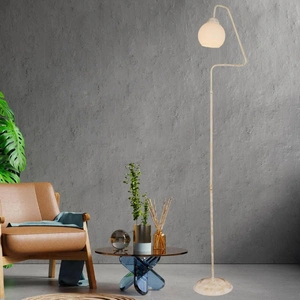 Apliqa Seül Beyaz Camlı Beyaz Patinalı Modern Tasarım Metal Lambader görseli 2