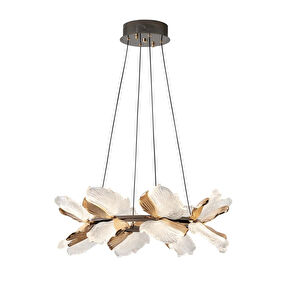 Apliqa Taran 60'lik Siyah Gold Çiçek Desenli 80 Watt Yuvarlak Modern Salon Led Avize görseli 3