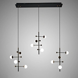 Apliqa Addo Siyah 3'lü 12 Watt Sıralı Modern Sarkıt Koridor, Yemek Masası Üstü, Salon Sarkıt Led Avize görseli 2