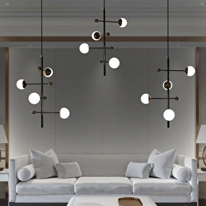 Apliqa Addo Siyah 3'lü 12 Watt Sıralı Modern Sarkıt Koridor, Yemek Masası Üstü, Salon Sarkıt Led Avize görseli 1