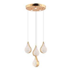 Apliqa Biana 4'lü Yuvarlak Gold Damla Başlıklı Modern Salon Led Avize görseli 2