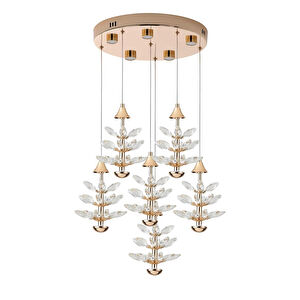 Apliqa Serap 6'lı 65 Watt 3000k Yuvarlak Gold Kristal Taşlı Ledli Salon Avize görseli 2