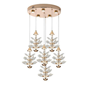 Serap 6'lı 65 Watt 3000k Yuvarlak Gold Kristal Taşlı Ledli Salon Avize