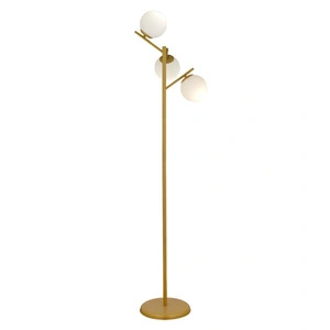 Apliqa Renji 3lü Gold Boyalı Beyaz Camlı Modern Tasarım Metal Lambader görseli 3