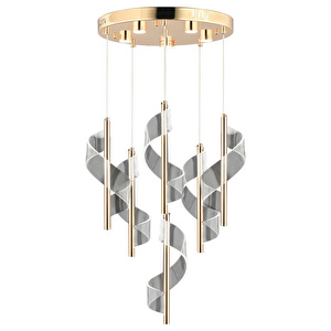 Apliqa Jadon 6'lı Yuvarlak 3 Renkli 53 Watt Gold Kristal Ledli Modern Oturma Odası Salon Sarkıt Avize görseli 2
