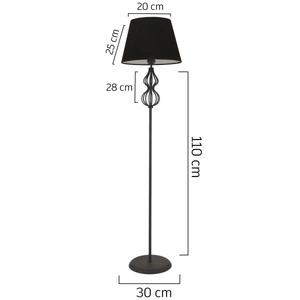 Apliqa Vance Siyah Şapkalı Siyah Modern Tasarım Ayaklı Abajur Lamba Metal Lambader görseli 5