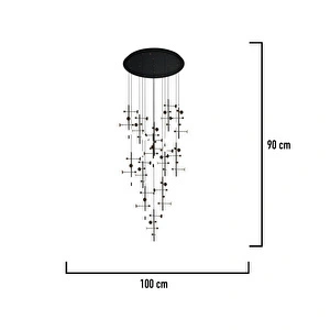 Apliqa Addo Siyah 13'lü 52 Watt Yuvarlak Modern Sarkıt Koridor, Salon Sarkıt Led Avize görseli 3