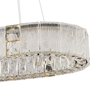 Apliqa Rocco Elips 3 Renkli Ledli 49 Watt Gold Kaplamalı Kristal Taşlı Sarkıt Led Salon Yemek Masa Üstü Avize görseli 4