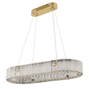 Apliqa Rocco Elips 3 Renkli Ledli 49 Watt Gold Kaplamalı Kristal Taşlı Sarkıt Led Salon Yemek Masa Üstü Avize görseli 3