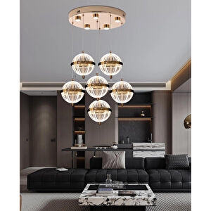 Barkın 6'lı 40 Watt Yuvarlak Gold Ledli Modern Salon Avize