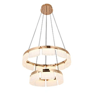 Apliqa Rosae 2 Katlı Gold Krisatal Yuvarlak Sarkıt Salon Led Avize görseli 4