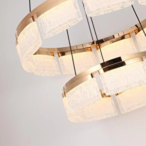 Apliqa Rosae 2 Katlı Gold Krisatal Yuvarlak Sarkıt Salon Led Avize görseli 5
