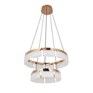 Apliqa Rosae 2 Katlı Gold Krisatal Yuvarlak Sarkıt Salon Led Avize görseli 3
