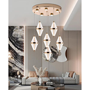 Harold 6'lı 40 Watt Yuvarlak Gold Ledli Modern Salon Avize