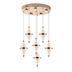 Apliqa Harold 6'lı 40 Watt Yuvarlak Gold Ledli Modern Salon Avize görseli 2