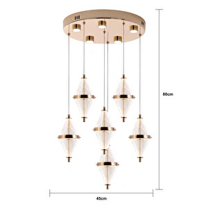 Apliqa Harold 6'lı 40 Watt Yuvarlak Gold Ledli Modern Salon Avize görseli 4