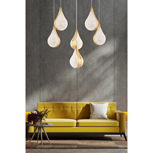 Apliqa Biana 6'lı Yuvarlak Gold Damla Başlıklı Modern Salon Led Avize görseli 2