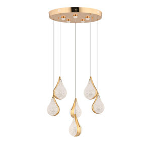 Apliqa Biana 6'lı Yuvarlak Gold Damla Başlıklı Modern Salon Led Avize görseli 3