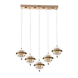 Apliqa Barkın 5'li 37 Watt Sıralı Gold Ledli Modern Salon Avize görseli 2