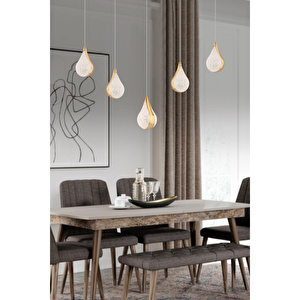 Biana 5'li Sıralı Gold Damla Başlıklı Modern Salon Led Avize