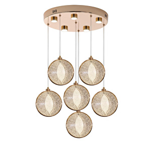 Apliqa Edward 6'lı 70 Watt Yuvarlak Gold Ledli Modern Salon Avize görseli 2