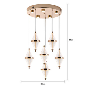 Apliqa Edward 6'lı 70 Watt Yuvarlak Gold Ledli Modern Salon Avize görseli 4