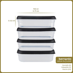 Bernardo Hide Plus 4'lü Saklama Kabı 700 Ml Siyah