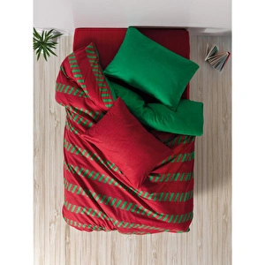 Cozy Home festive Tek Kişilik Lastikli Çarşaflı Nevresim Takımı Holly Yeşil