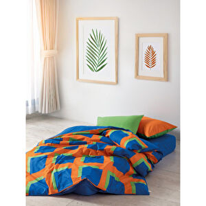 Cozy Home popping Colors Tek Kişilik Lastikli Çarşaflı Nevresim Takımı Venus Mavi