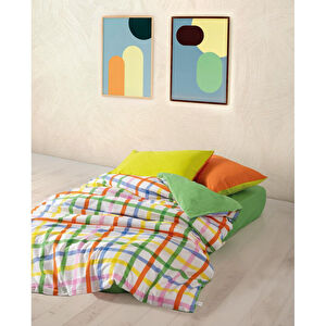 Cozy Home popping Colors Tek Kişilik Lastikli Çarşaflı Nevresim Takımı Hype Yeşil