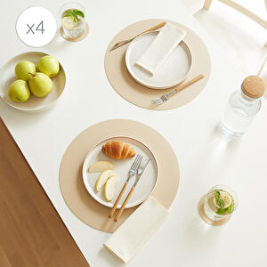 Home Wave 4'lü Bej/taş Renk Suni Deri Amerikan Servis Set Ø 36 Cm