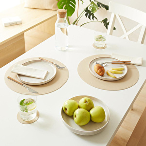 Home Wave 4'lü Bej/taş Renk Suni Deri Amerikan Servis Set Ø 36 Cm